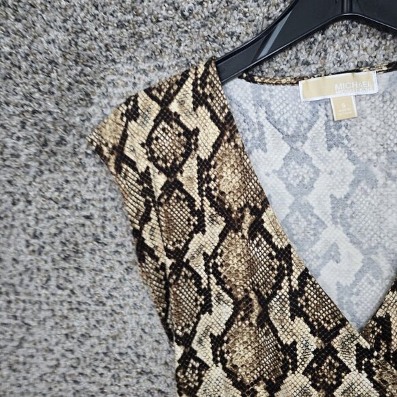 Michael Kors Top Womens Small Brown Animal‎ Print Surplice Neck Short Sleeve Tee - Picture 2 of 7